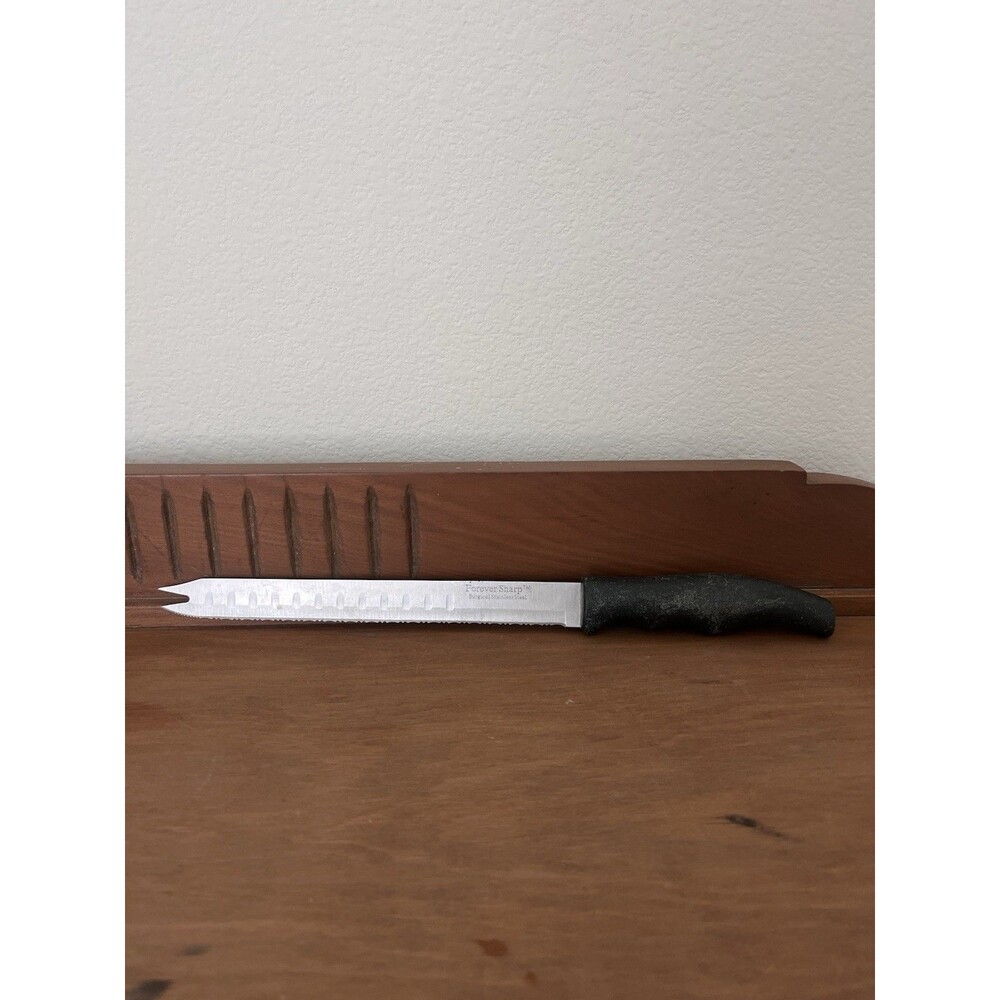 Forever Sharp 8" Serrated Kitchen Knife Stainless Steel Blade Black Handle